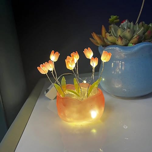 Miniatura 2 de Luz nocturna de tulipanes para bricolaje, mini tulipán en maceta, luz nocturna para decoración de escritorio, luz nocturna de flores simuladas, luz