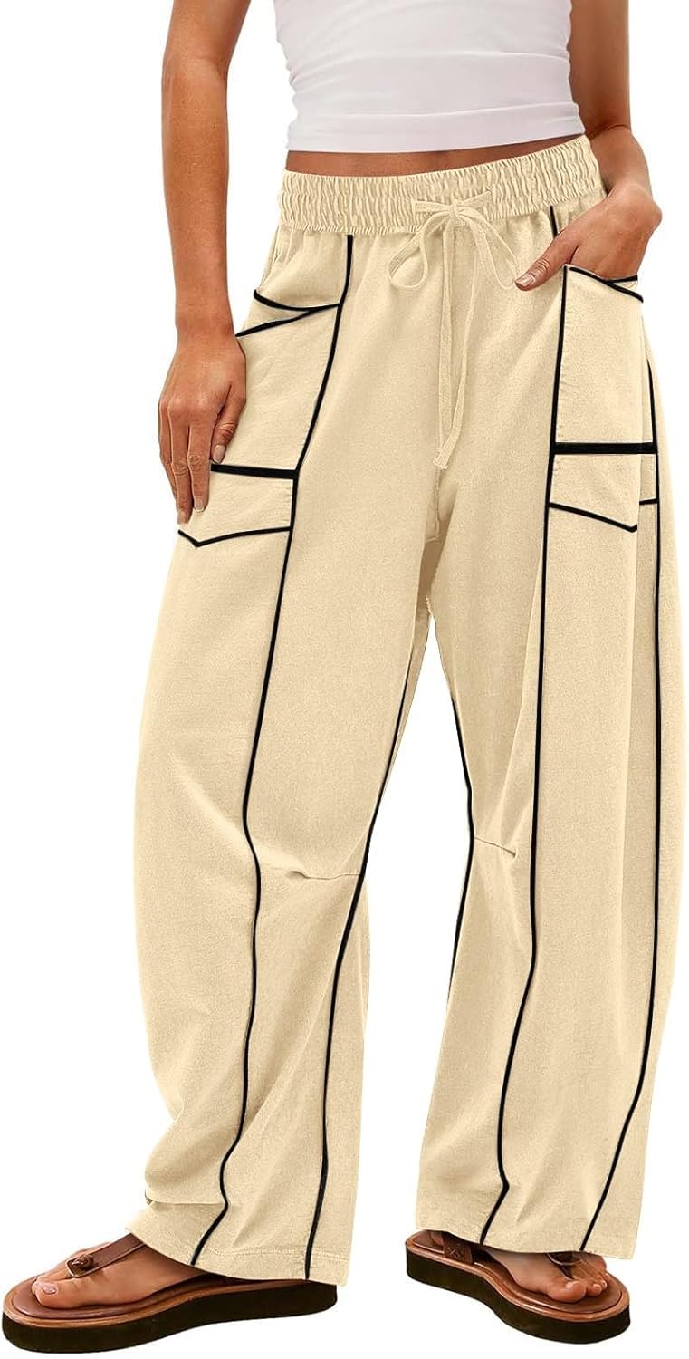 Barrel Sweatpants Women High Waisted Wide Leg Pants Drawstring Athletic Baggy Lounge Palazzo Trousers with Pockets