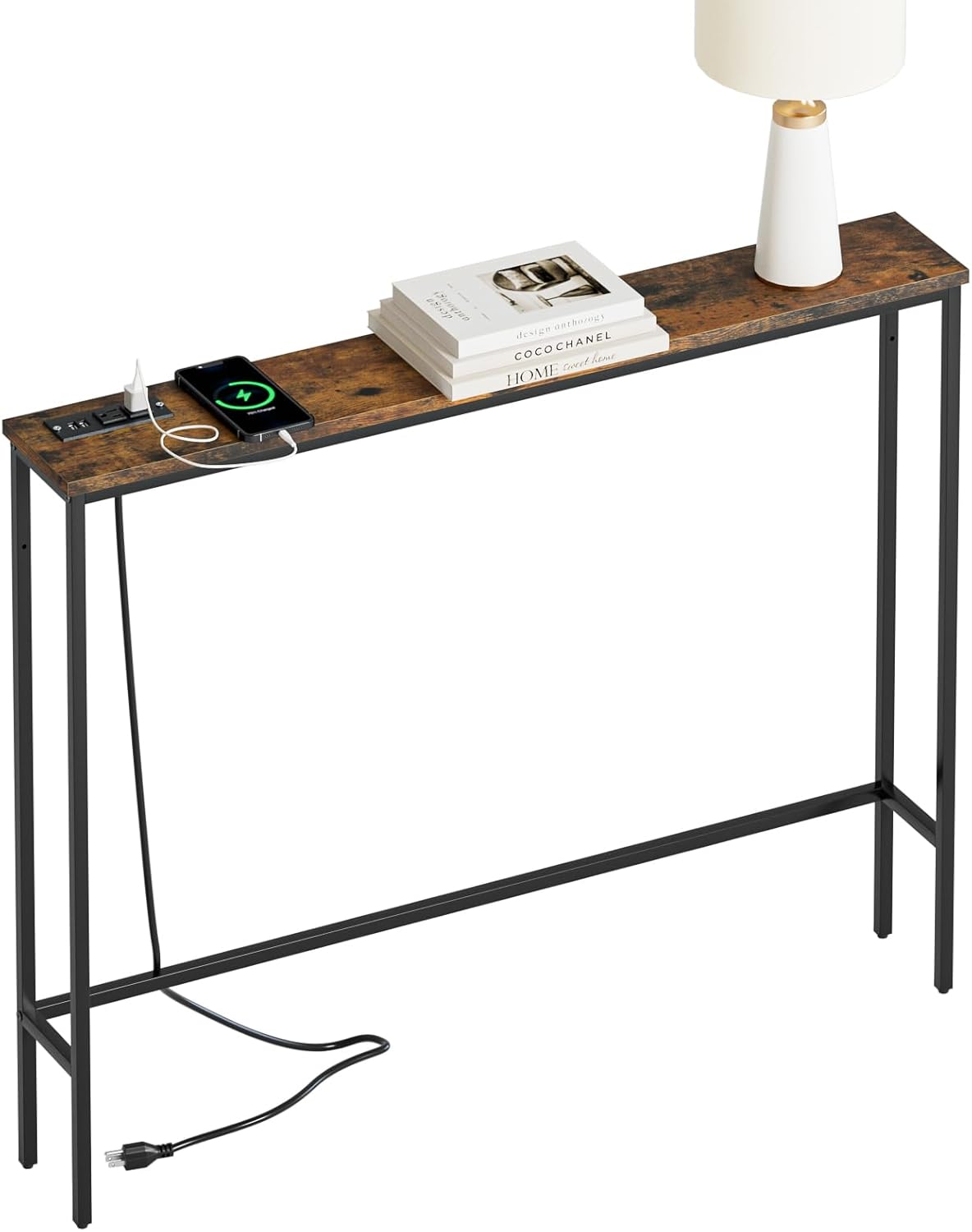 Masupu 5.9“Skinny Console Table with Power Outlet,Modern Narrow Sofa Table Behind