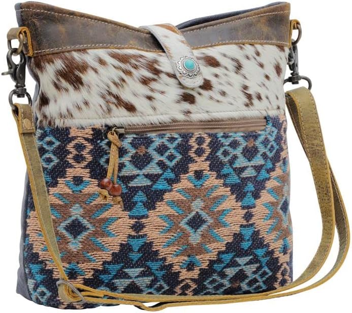 Myra Bag Western Leather Shoulder Bag for Women - Upcycled Canvas Crossbody Vanessia - Image 3