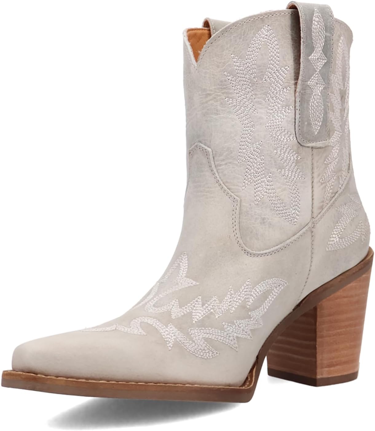 Dingo Womens Rocky Embroidered Pointed Toe Casual Boots Ankle Mid Heel 2-3" - Off White