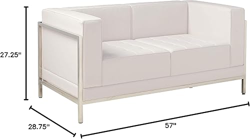 Miniatura 2 de Flash Furniture HERCULES Imagination Series - Sofá biplaza contemporáneo de LeatherSoft blanco con marco de revestimiento