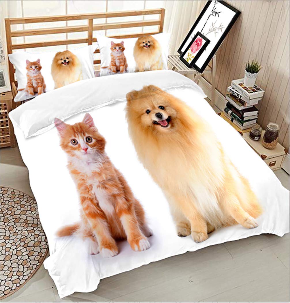 Set di Biancheria da Letto 3 Pezzi,3D Orso Polare Zebra Gatto Cane Dinosauro Animale Duvet Cover Copricuscino Microfibra Adolescenti Bambino Ragazzo Coperta Trapunta (Cucciolo Gattino, 200x200cm)