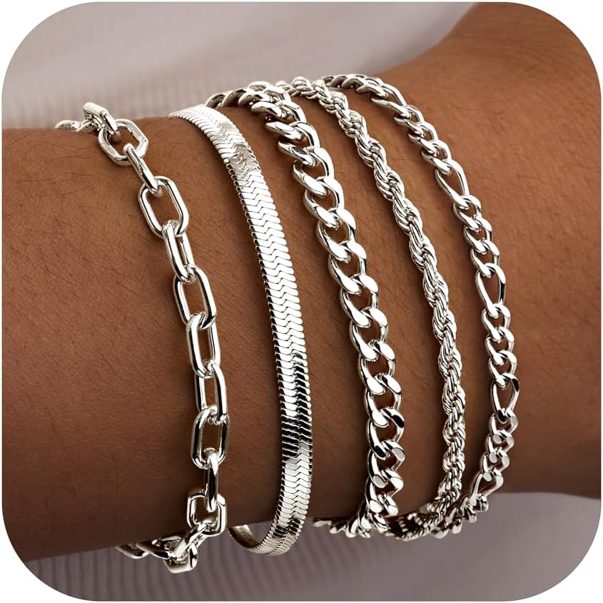 Gold Bracelets Set for Women Stack, Dainty Thick Bracelets Stack for Women Trendy, Simple Thin Gold Plated Cuff Stackable Bracelets With Beaded Cuban Paperclip Snake Rope Bangle Hand Chain Jewelry Gifts for Women Non Tainish - Image 9