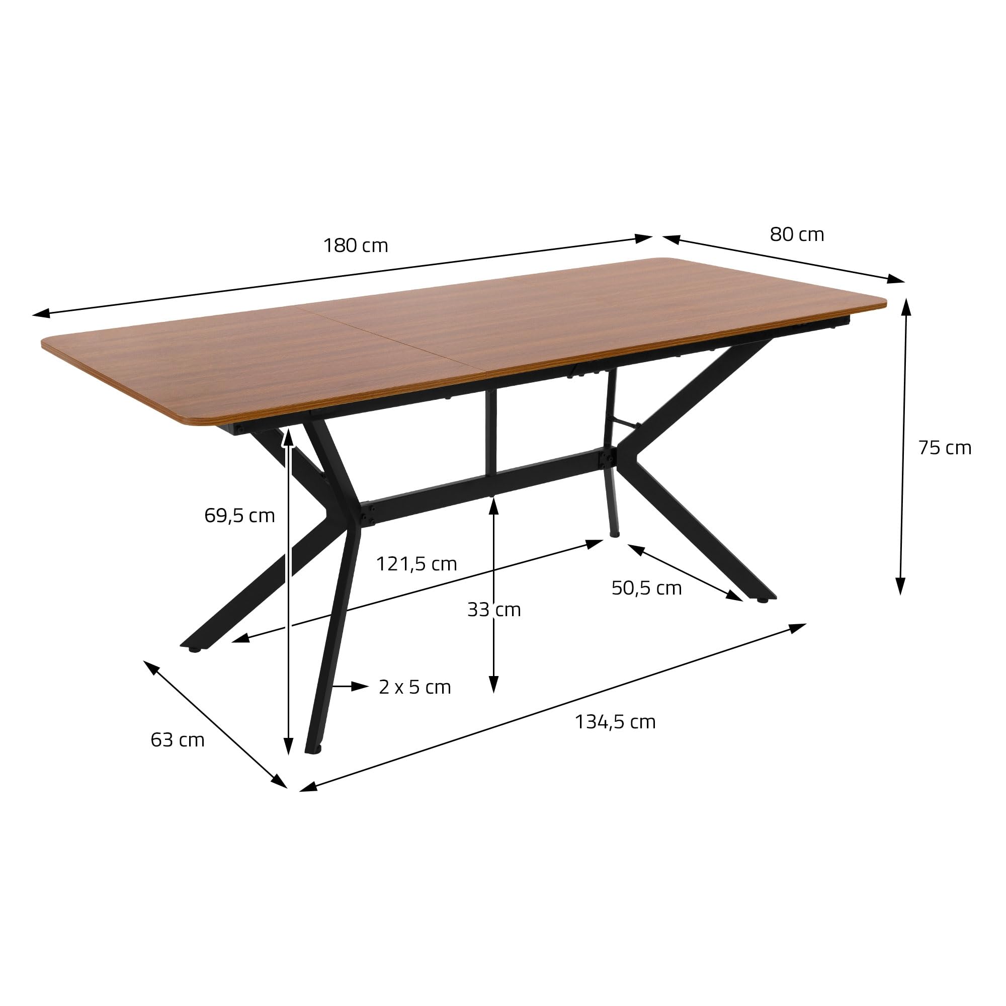 ML-Design Stól do jadalni ciemnobrazowy 180x80x75 cm prostokatny stól dla 6 osób solidny stól kuchenny industrialny stól do salonu z wytrzymala metalowa rama biurko z regulowanymi nózkami