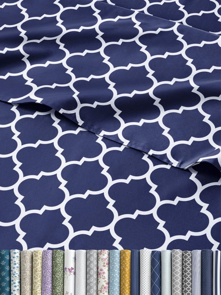 Geometric Bed Sheets - 1 Flat & 1 Fitted Sheet & 2 Pillowcases w/ Deep Pockets – Wrinkle & Fade Free- Ultra-Soft, Breathable and Cooling - Luxury Moroccan Bed Set – Queen Size - Quatrefoil