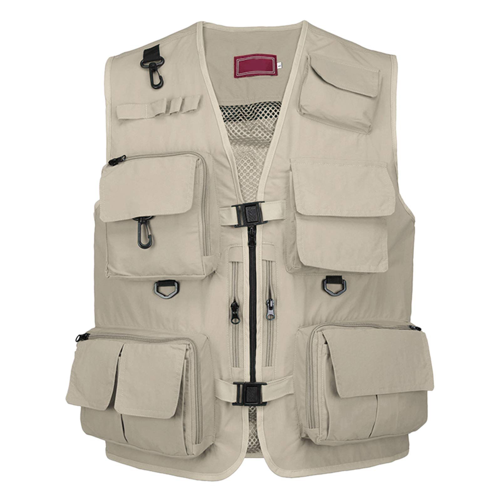 Gilet da Pesca da Uomo All'Aperto Viaggio Tasche Gilet Sport Gilet Senza Maniche Outdoor Multi-Tasca di Pesca, per la Fotografica Campeggio Sport da Viaggio,Cachi,L