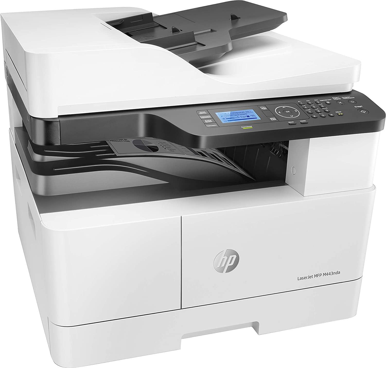 HP LaserJet M443nda 8AF72A Stampante Multifunzione A4, Stampa Fronte e Retro Automatica b/n, 25 ppm, USB, Gigabit Ethernet, Scanner piano A3, Display Touch a colori 20,3 cm, Bianca