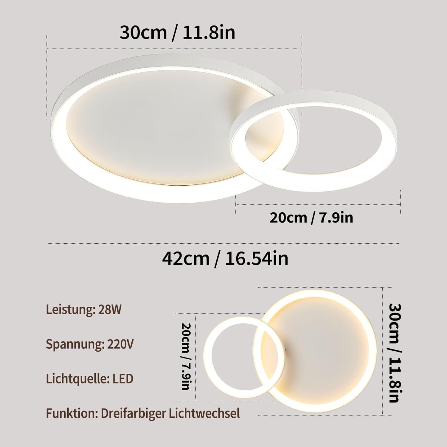 Nowoczesna lampa sufitowa LED, 28W/57cm Okólnik Lampa sufitowa do salon, 3000k-6000k, wielofunkcyjne, Geometryczne oświetlenie sufitowe z pilotem＆APP