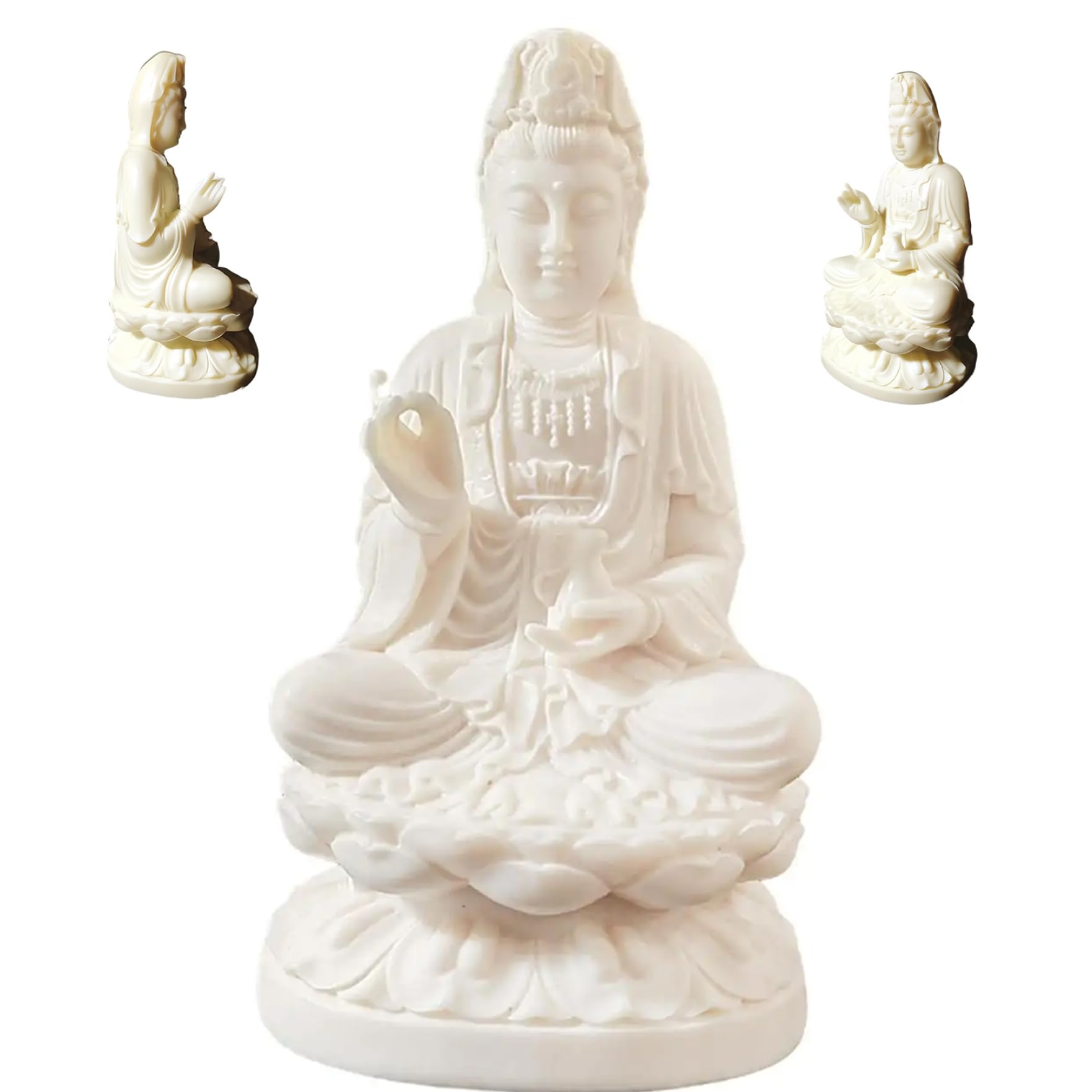 Vistnale White Zen Decor, Quan Yin Statues, Kuan Yin Statue With Vase And Lotus Throne, Hand-Carved Home Decor For Office, Meditation Room, Or Zen Altar