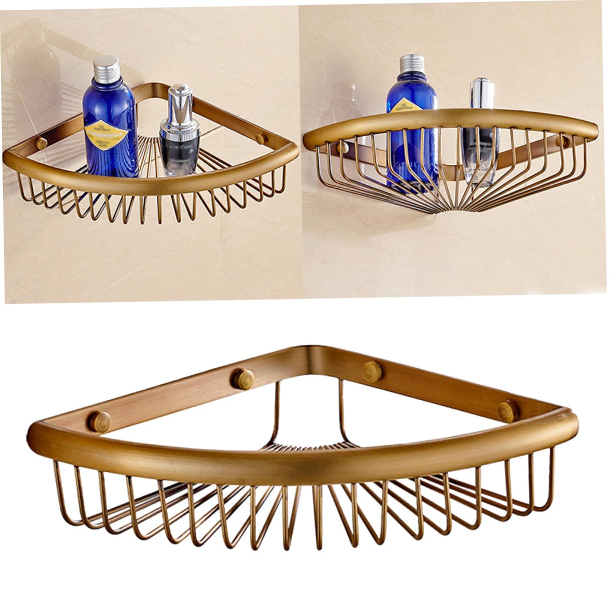 Gatuida Cesta en Triangular de Cobre para Dorado Ducha Montaje de Pared
