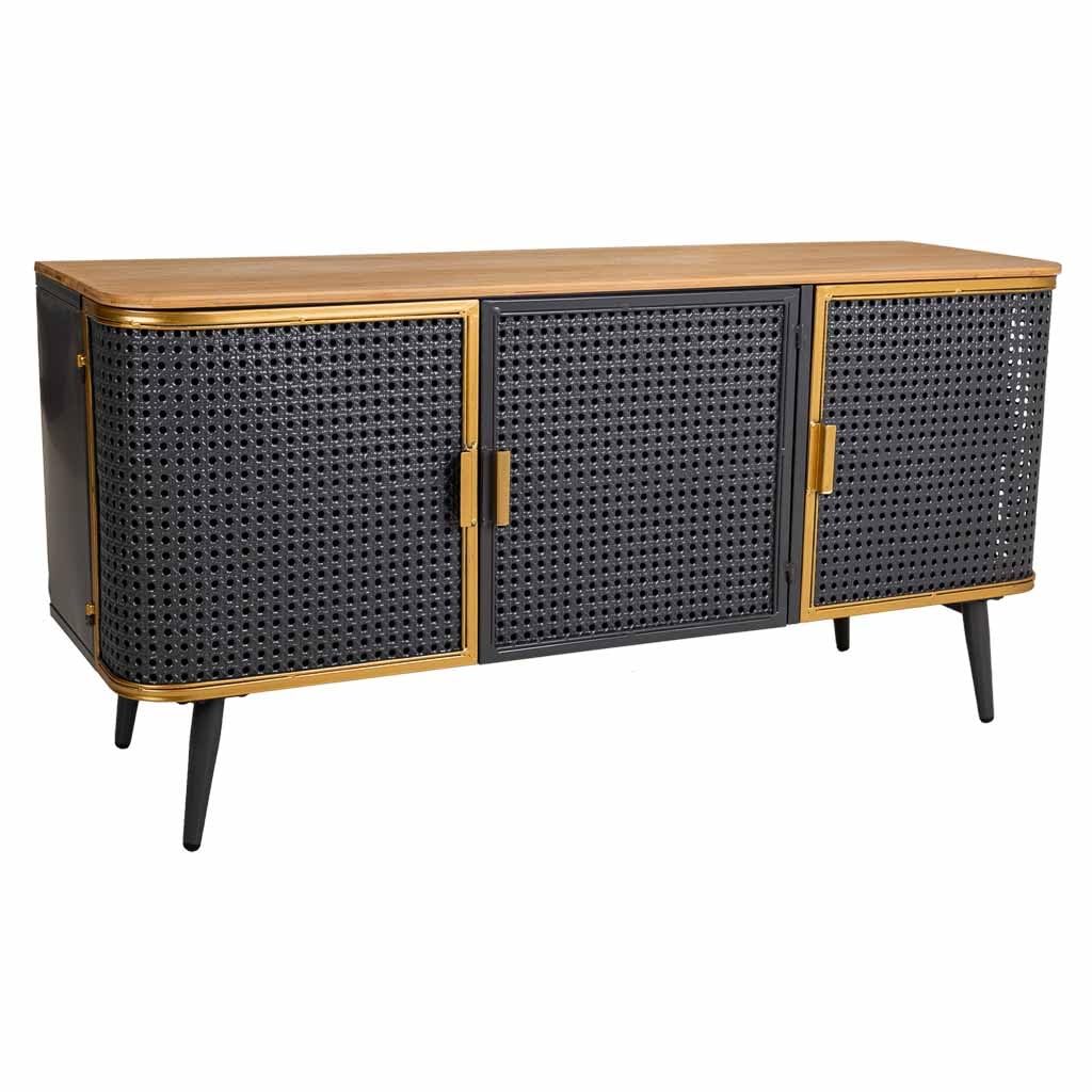 WANDERLUST DECO Aparador de Metal y Madera 3 puertas 118x38x58,5h cm