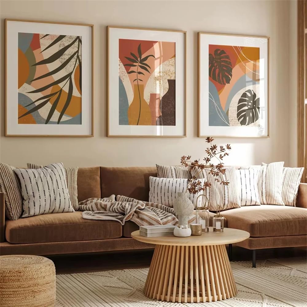 WBYZAC Botanical Posters-Bohemian Abstract Poster Geometry Sun Rainbow Mountain Leaves Plant Wall Art Printing Painting Mural Living Room Kitchen Decoration-60 * 70cm*3PCS (No Frame)