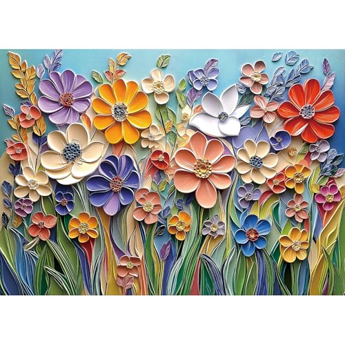 MINIWAN Colorful Embossed Flowers Puzzles for Adults, Plant Floral Puzzle Art, Impossible Hard Difficult Challenging Jigsaw Puzzles 1000 Pieces Painting