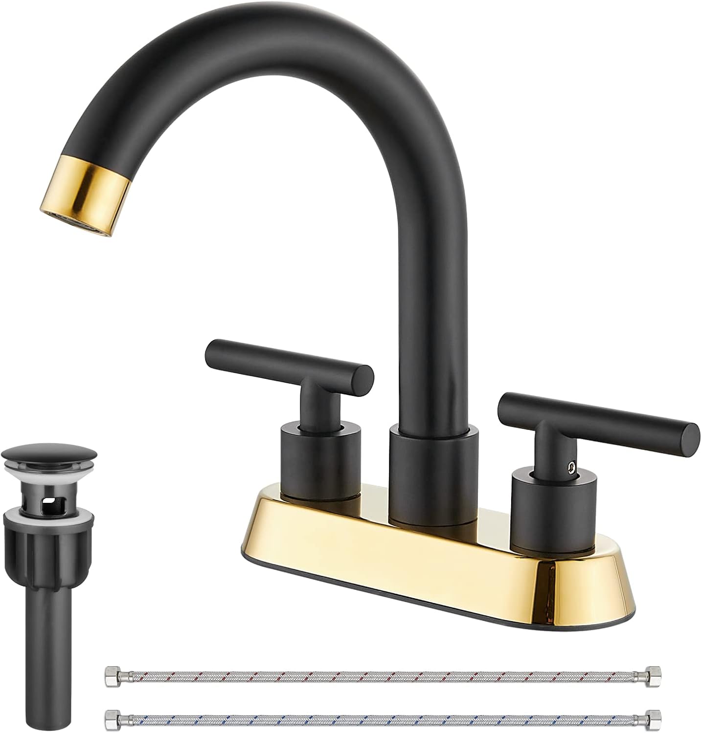 Cinwiny 4 Inch Centerset Bathroom Sink Faucet Black and Polished Gold ...