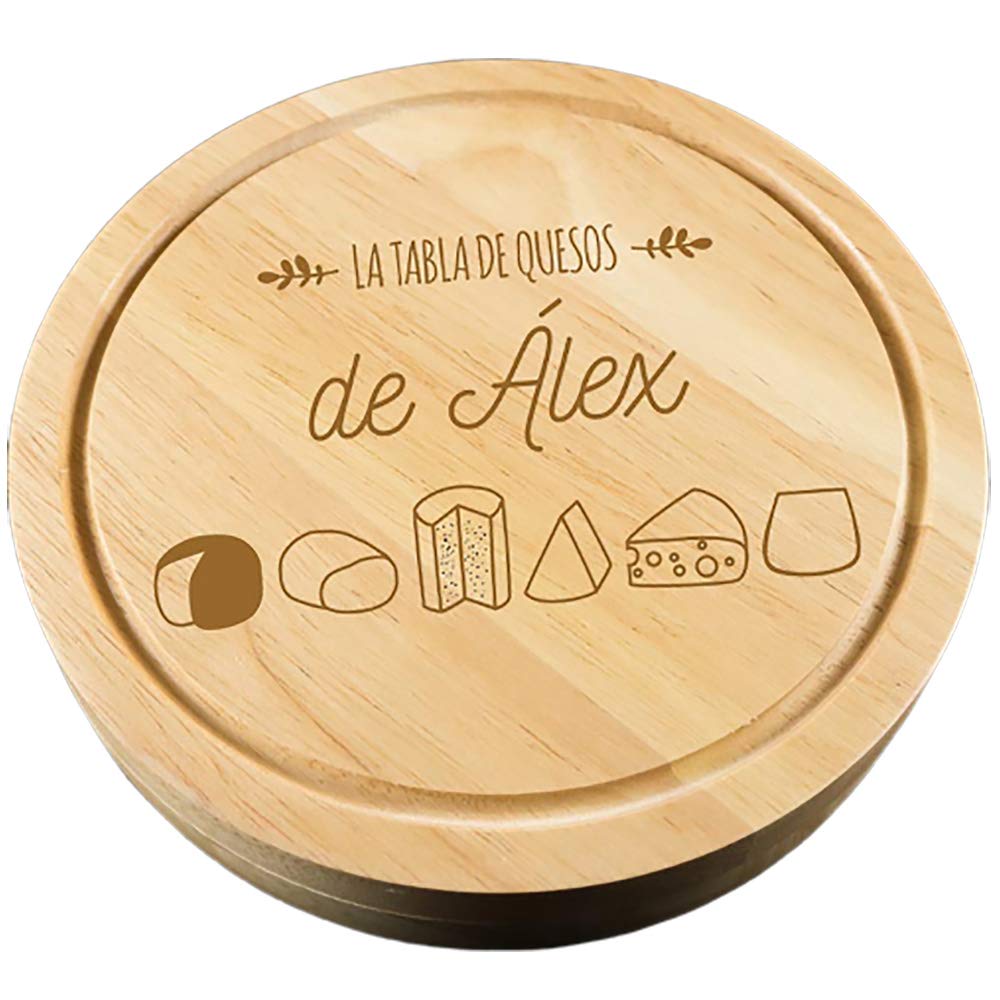 Calledelregalo Regalo Personalizado: Tabla de quesos grabada con el Nombre Que tú Quieras y Divertidos Motivos de quesos