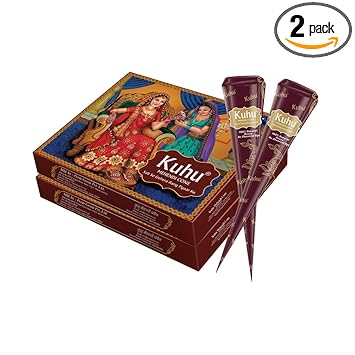 Kuhu hand Designing | Without Chemical | Long Lasting | for Men Women | of 12 Pieces | Natural Mehandi cone - 350gm (Pack of 2, Brown)