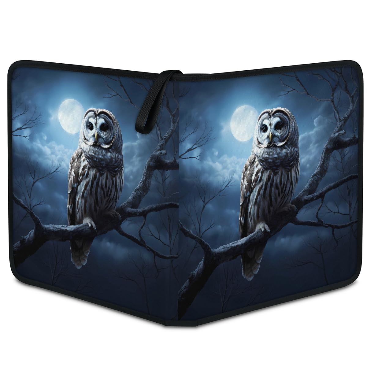 Classeur pour cartes à collectionner - 4 pochettes - Motif hibou et lune - Pour Halloween - Avec pochettes amovibles - Étanche - Avec fermeture éclair - Capacité de 50 pages et 400 cartes