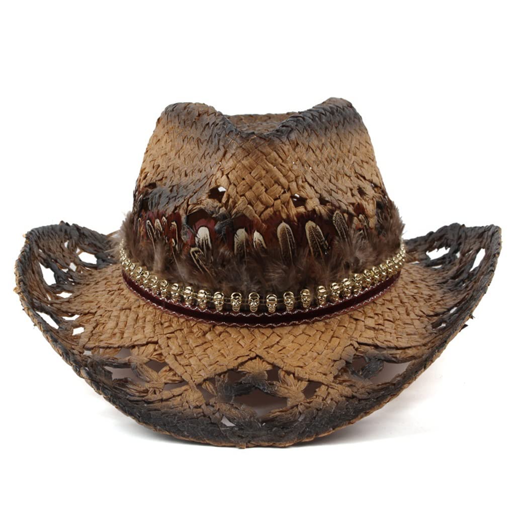 Retro Art Cowboy Słomkowy Kapelusz Podróżny Kapelusz Na Zewnątrz Ochrona Przeciwsłoneczna Ręcznie robiona Kapelusz Dekoracyjny Kapelusz Pióra