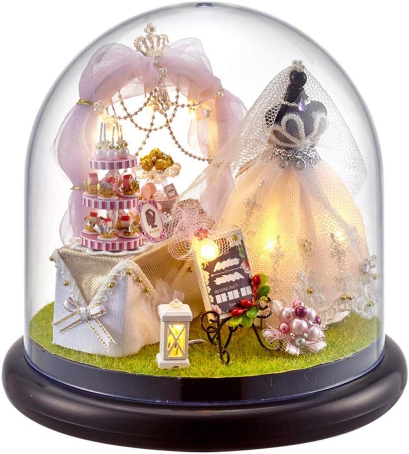 SH-RuiDu DIY Doll House Music Box Miniature DIY House Kit with Transparent Cover LED Light