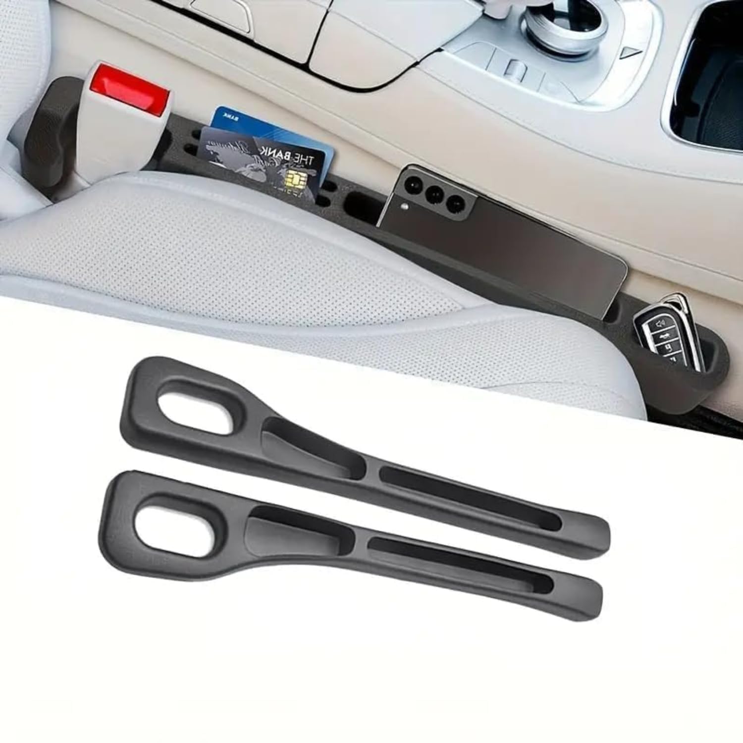 HAMITOR Pack of 2 Car Seat Gap Filler Organizer EVA Car Organizer Fills Gap Between Seat Console Universal Fit Buckle Base Car Phone Holder Gap Pad Cars Trucks SUVs Car accessories (Fills Gap)-picture-27