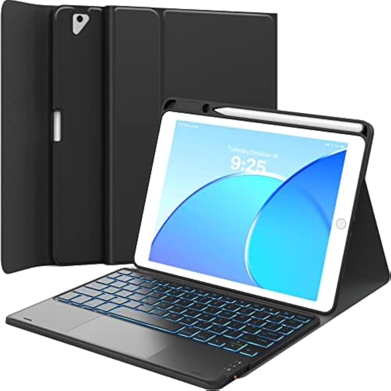 GreenLaw Keyboard Case for iPad 9th 8th 7th Generation 10.2 inch, 7 Color Backlit, Stain Resistant Cover, 2-Devices Connection Keyboard for iPad Air 3rd Gen. iPad Pro 10.5, Obsidian Black