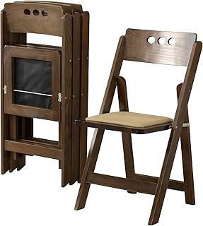 Wooden Folding Chair with Soft Cushion, Simple and Stylish, Comfortable and Durable, Suitable for Weddings, banquets and Events, no Assembly Required, Round Hole Fruitwood, Set of 4
