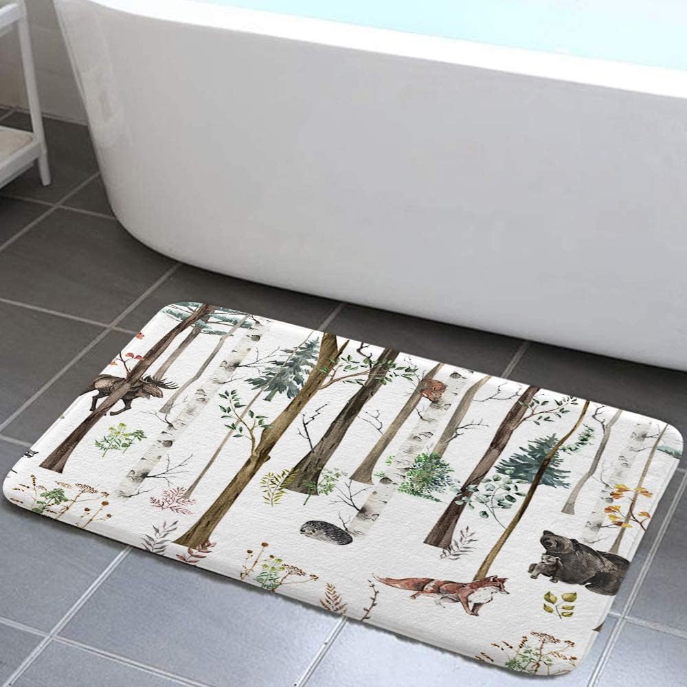 Rustic Forest Bathroom Rug Mat, Rustic Lodge Forest Cabin