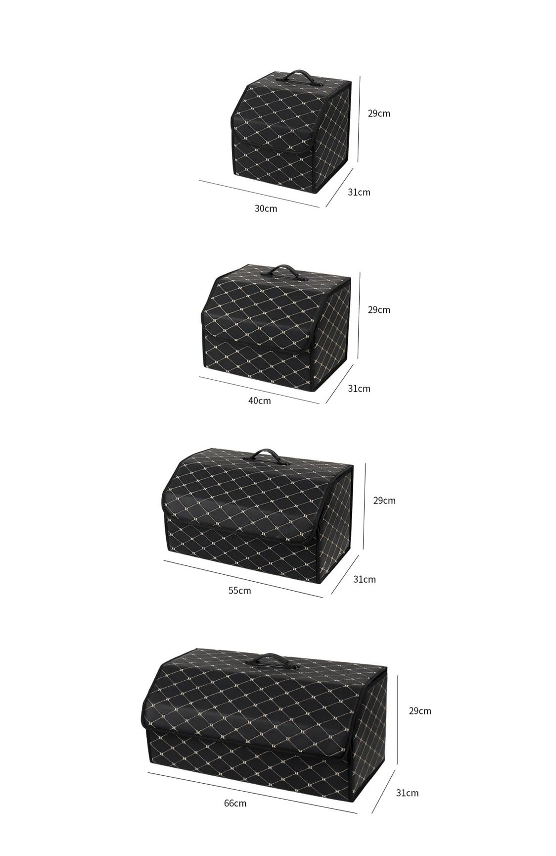 Organizador de Maletero de Coche de Cuero Premium con Asas - Caja de Almacenamiento Plegable Grande for SUV y sedanes - Organizador Multiusos for Accesorios y Herramientas de Coche (Negro)(40CM)