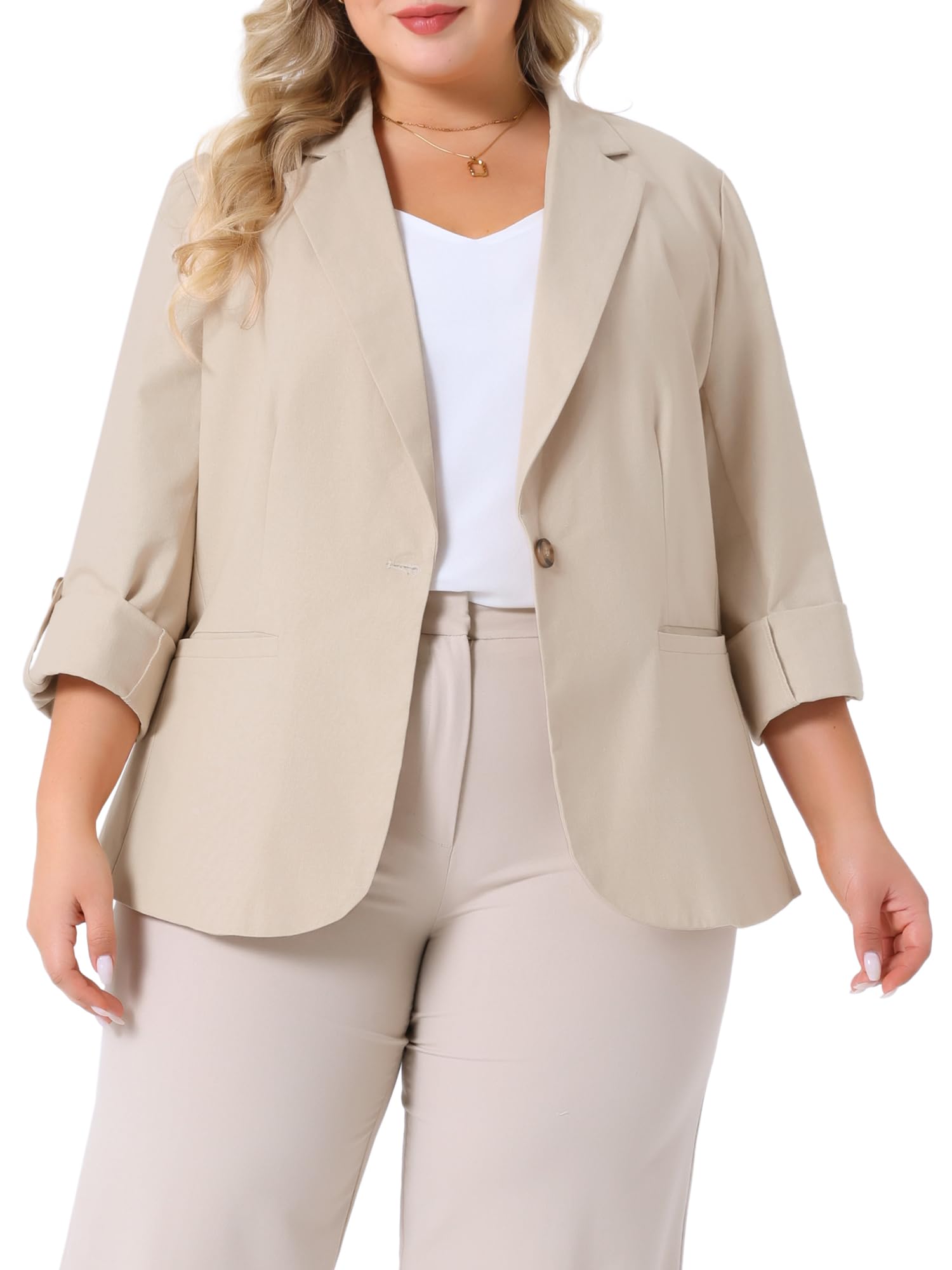 Agnes Orinda Womens Plus Size Linen Cotton Blazers Button Lightweight Office Work Business Suit Jackets