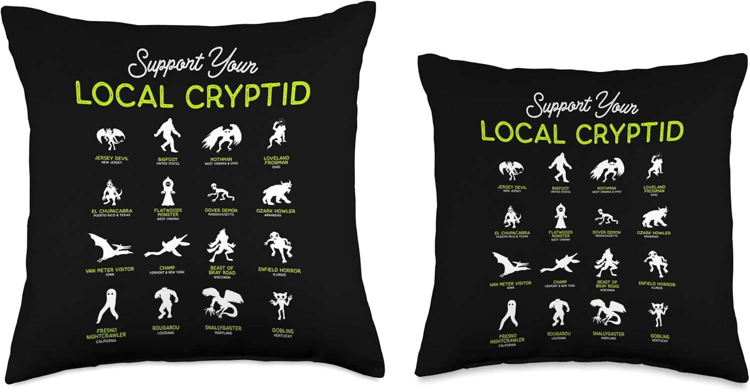 Support Your Local Cryptid Fortean Cryptozoology Funny Cute Throw Pillow