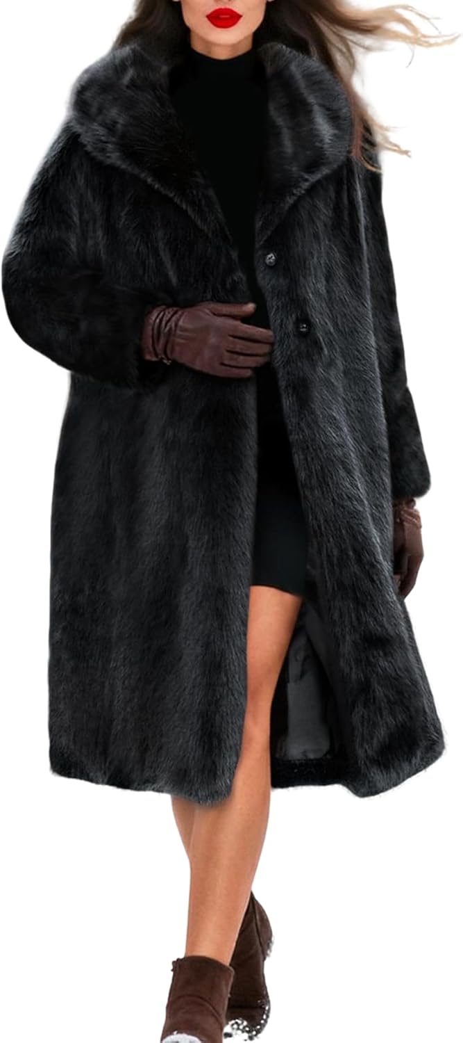 Faux Fur Jacket Women Zip Up Cropped Fur Coats Long Sleeve Open Front Jackets Outwear(0065 BK 2XL)