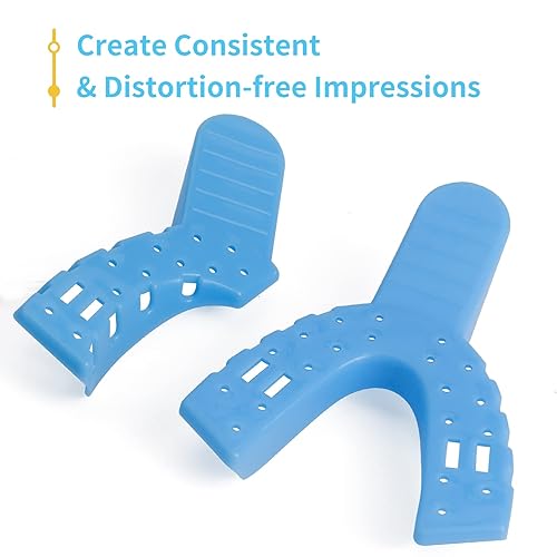 Miniatura 3 de Bandejas de impresión dental, desechables, de plástico, pequeñas, medianas, grandes, autoclavables, perforadas, juego de 10 unidades, color azul