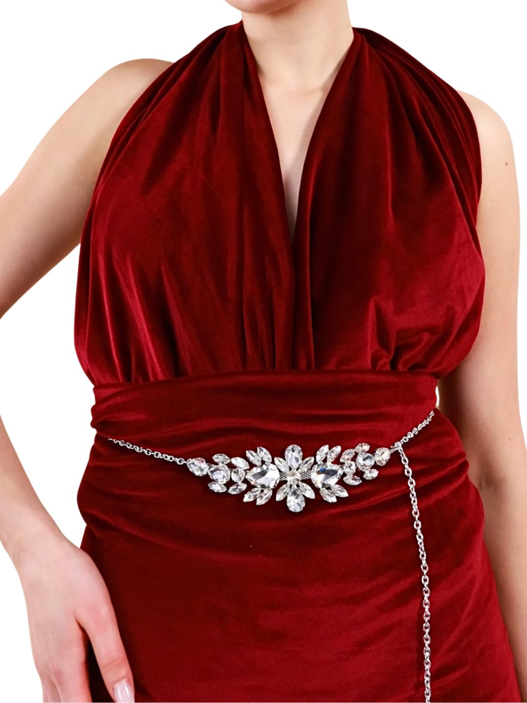 mudaris Chain Belt for Women Rhinestone Belt Saree Belt Crystal Waist Chain for Dresses Belly Chain for Girls Trendy Fashion Accessory Wedding Party & Festive Accessories-picture-12