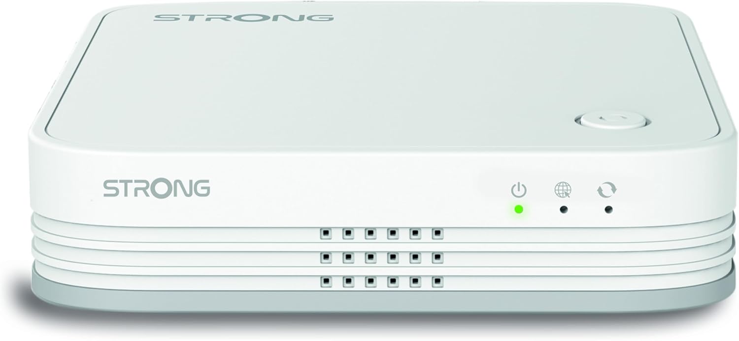 Top view of the STRONG ATRIA Mesh Extender 1200, a white rectangular device with the 'STRONG' logo and indicator lights on the front.