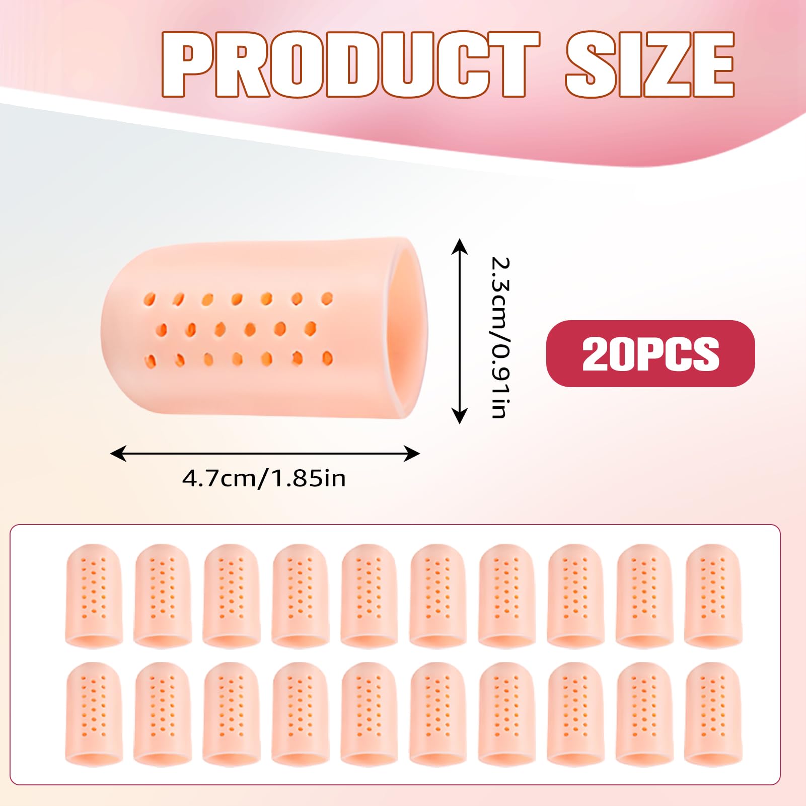 Lot de 20 protège-doigts en gel respirants à trous d’aération, manchons en silicone souple transparent pour bout des doigts, protection anti-frottement et amorti, réutilisables et hygiéniques