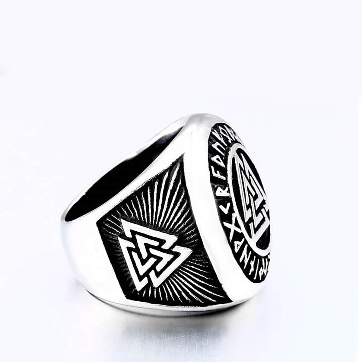 Tripple Valknut Ring with Rune Circle Symbol 316L Stainless Steel Norse Scandinavian Viking Jewelry - Image 2
