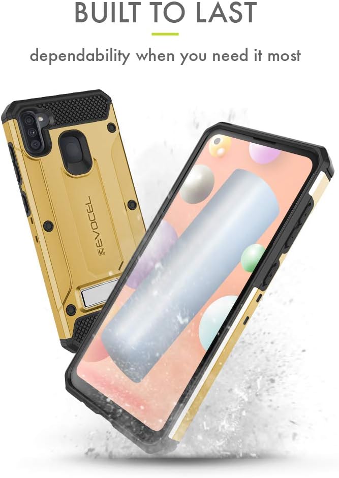 Evocel Galaxy A11 Explorer Series Pro with Glass Screen Protector and Belt Clip Holster for The Samsung Galaxy A11, Gold