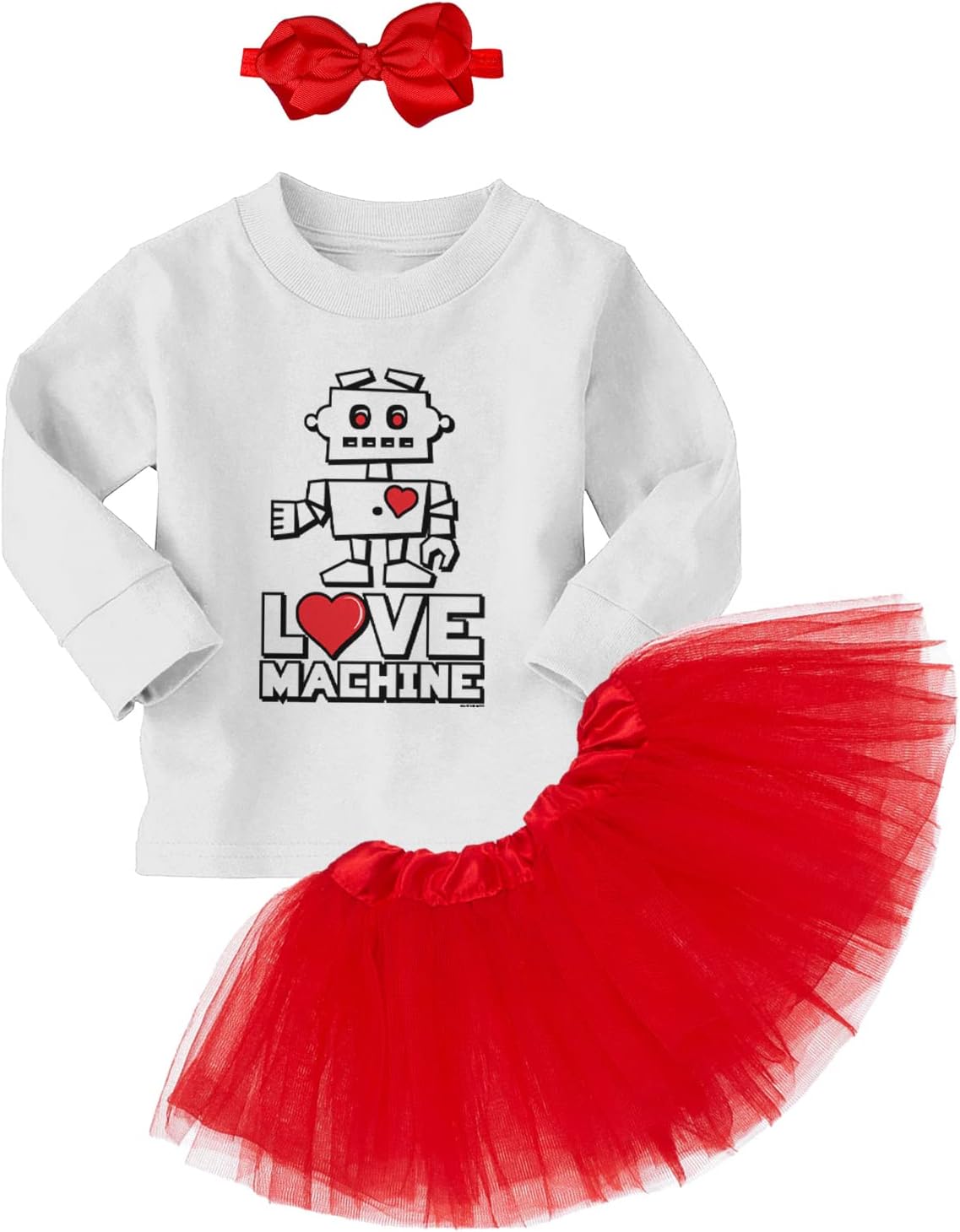 Love Machine - Robot Funny Cute Baby Bodysuit + Tutu Skirt + Bow Headband Set