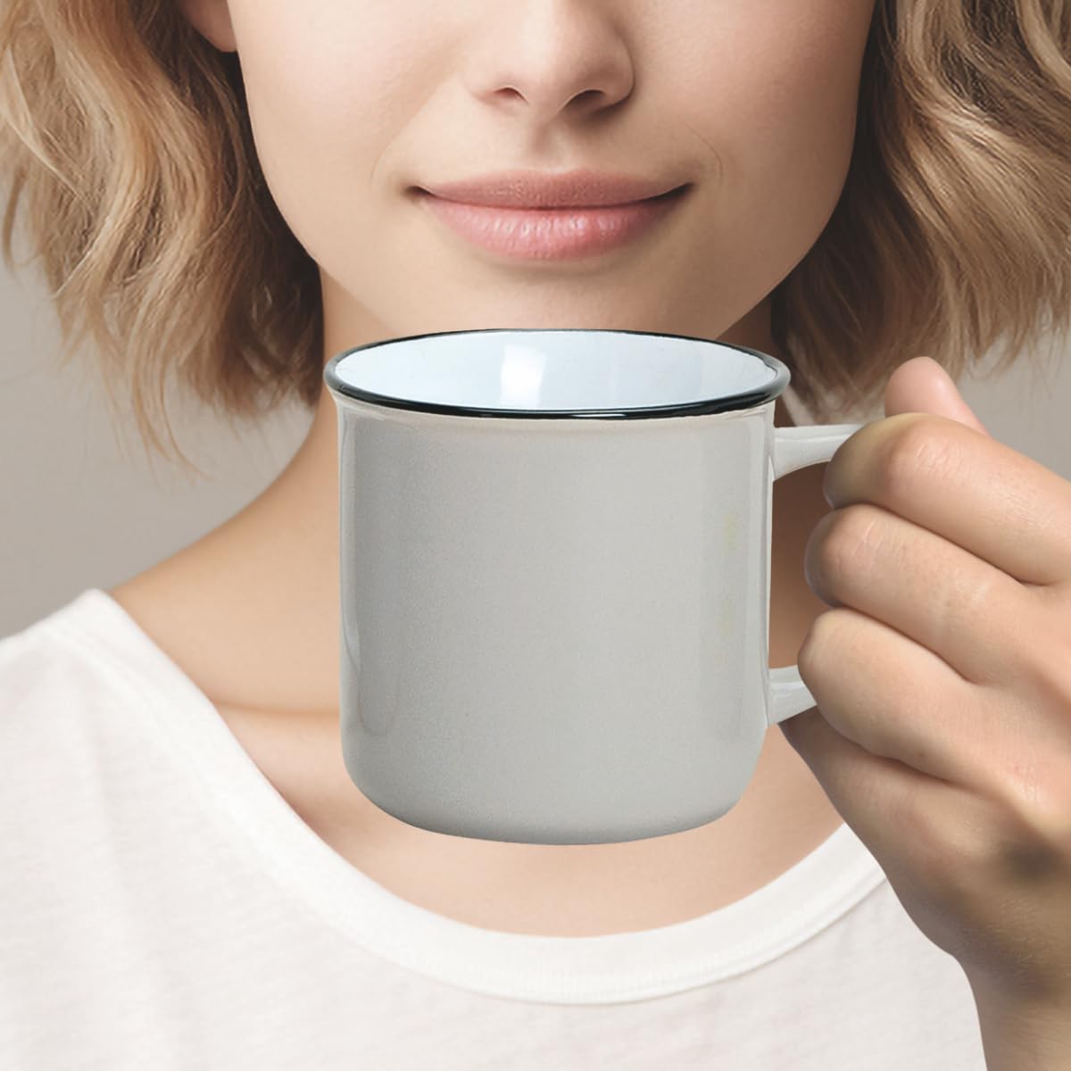 Tassen 36er Set Emaille Optik in weiß braun und grau - Retro Keramik Kaffeebecher in 300ml für Tee Kaffee Cappuccino - Süße Kaffeetassen spülmaschinenfest und mikrowellengeeignet als Geschenk