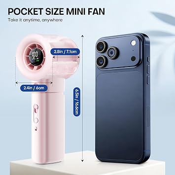 Portable Handheld Misting Fan, 22000RPM High Speed, 50ml Upgraded Water Tank, 100 Speeds Adjustable, LED Display, Rechargeable Mist Cooling Fan for Travel Makeup, Gifts for Women Men (pink)