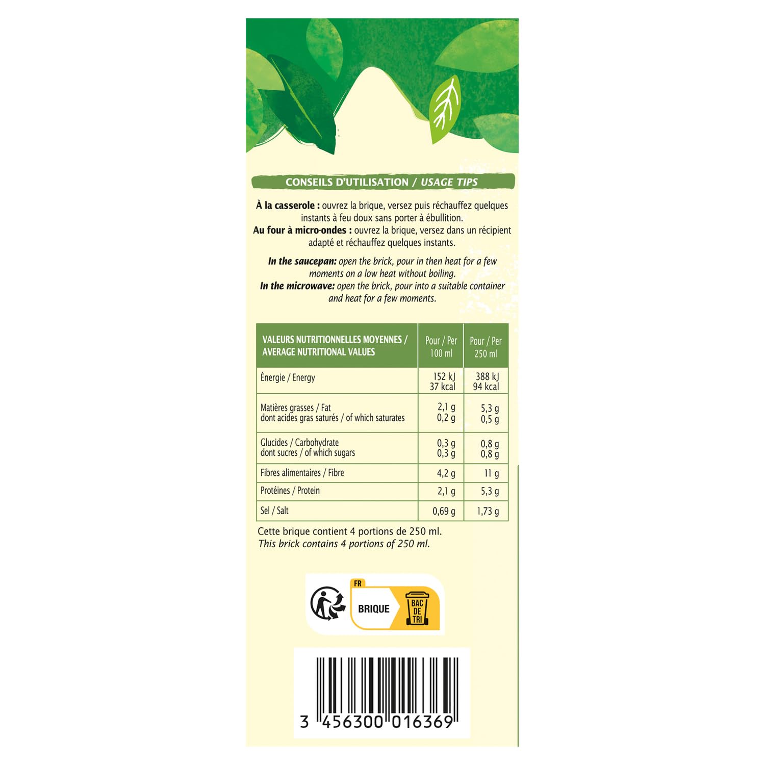JARDIN BIO Velouté Petits Pois Légumes Verts Bio - Soupe Onctueuse en Brique de 1L - Sans Conservateurs Ni Arômes Ajoutés - Origine France - Lot de 3