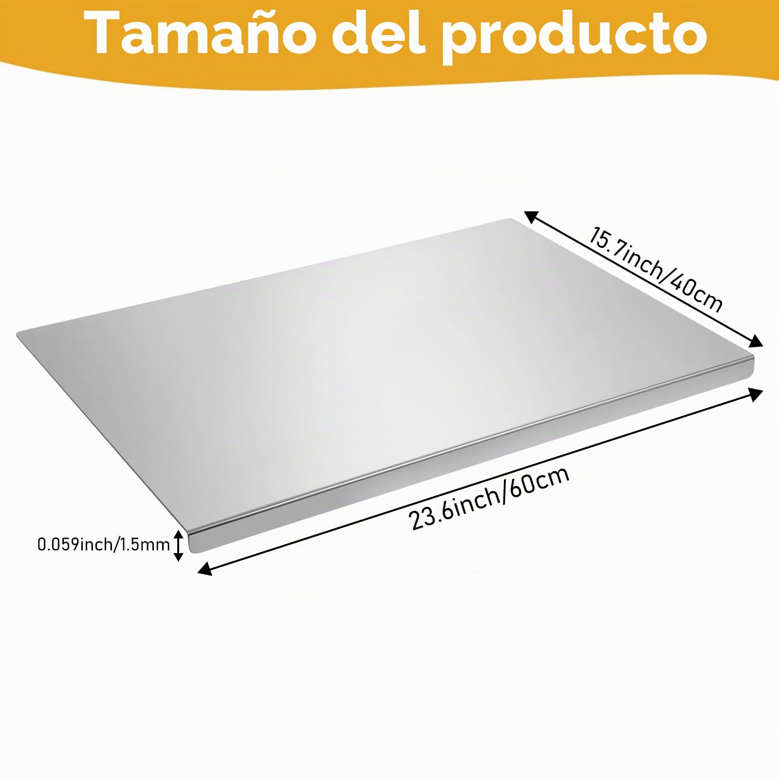 Tabla de cortar, tabla de cortar de acero inoxidable de gran tamaño para carne, frutas, verduras, pan y repostería (60 x 40 cm)