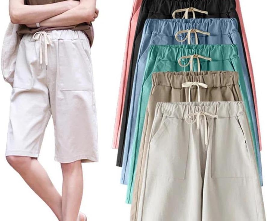 Women Summer Shorts Cotton Wide Leg Casual Loose Elastic Waist Short Pants
