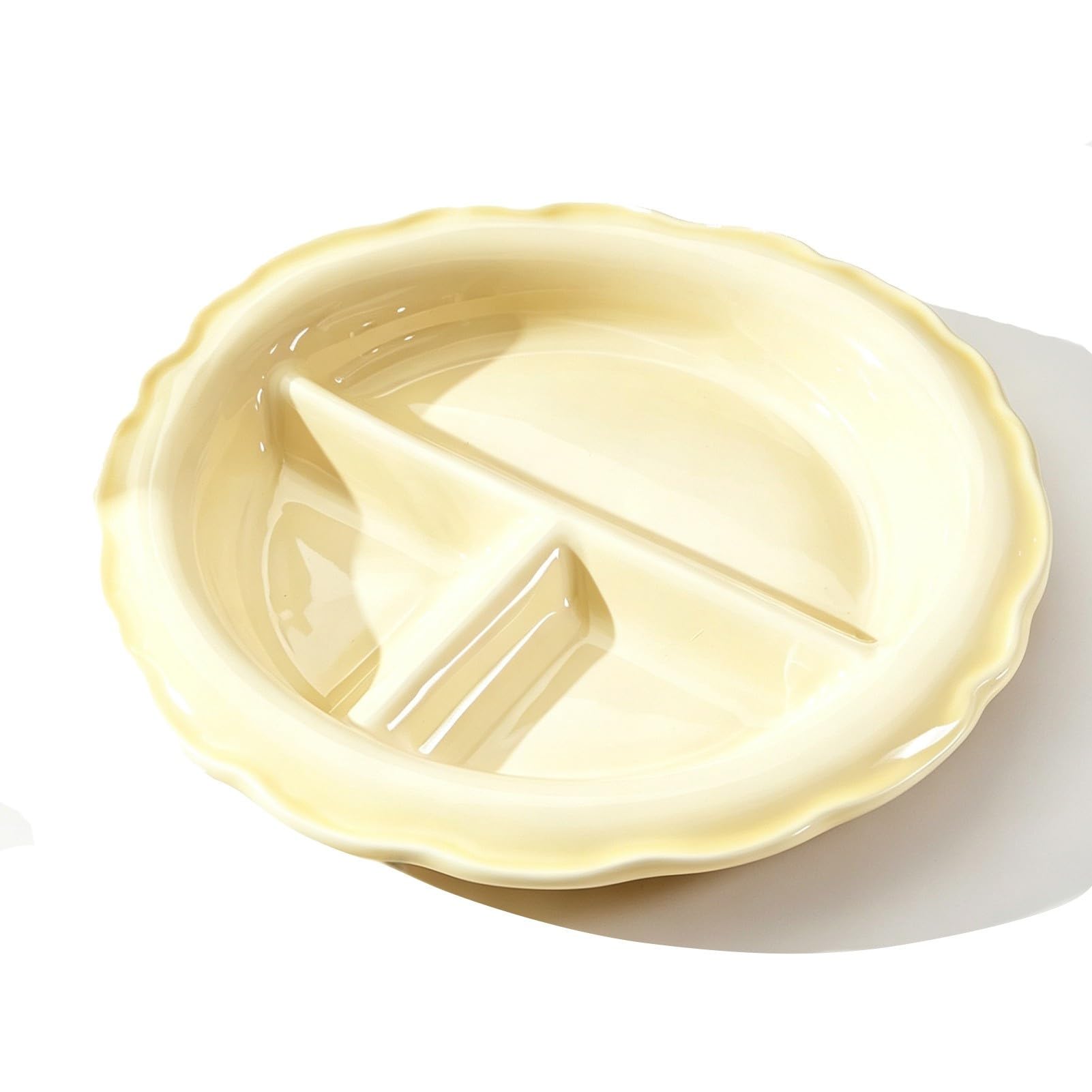 Plats de service de collation ronds, assiettes divisées à 3 compartiments, plateau de service d'apéritif décoratif en céramique 1 pièce