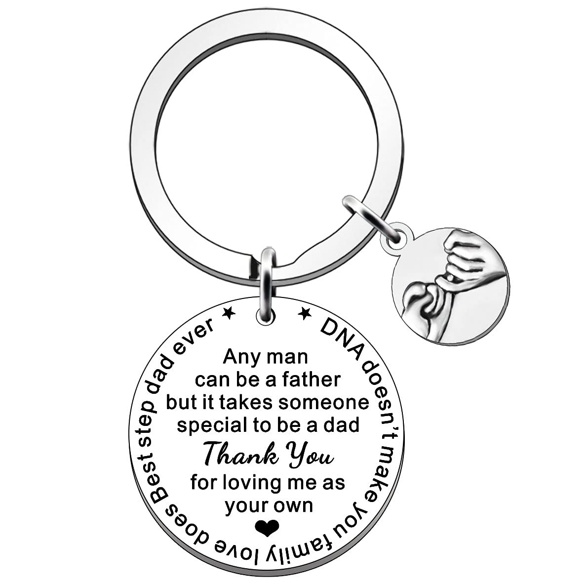 Fmcc Men's Silver Fathers Day Gift For Step Dad -Step Dad Birthday Christmas Keychain Gifts Any Man Can Be A Father Keyring