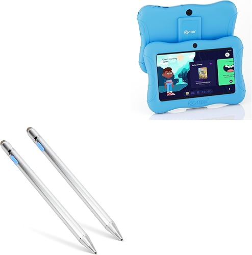 BoxWave Stylus Pen Compatible with Contixo V9 (7 in) - AccuPoint Active Stylus (2-Pack), Electronic Stylus with Ultra Fine Tip - Metallic Silver