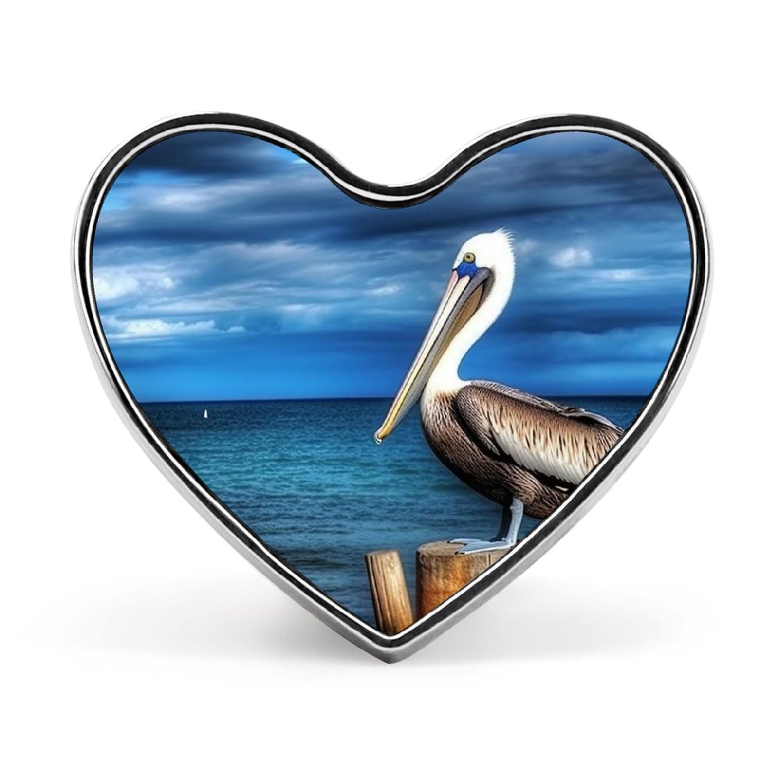 Brooch Pin Lapel Pins Heart Pin Women Brooch Pins for Hat Bag Suit Tie Wedding Birthday Pelican Bird Blue Sea Sky Printed Valentine Pin