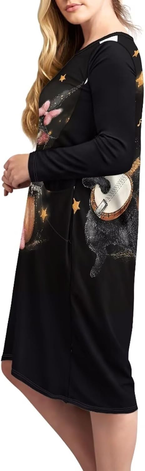 Gomyblomy Cute Nightgown for Women Comfy Long Sleeve Night Shirts Soft Halloween Sleepwear Plus Size Cozy Sleep Dress