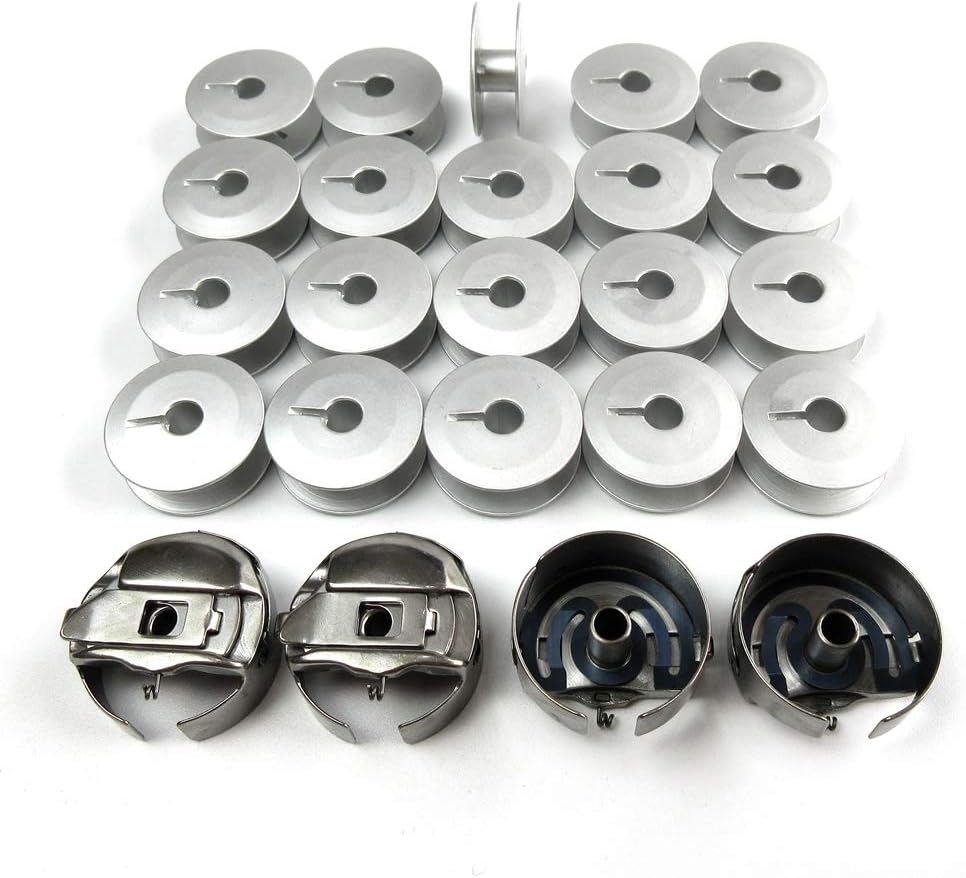 evernice 4 Large M Pigtail Embroidery Bobbin Cases +20 Bobbins for Consew 145Rb 146Rb 199Rb B84Nbl